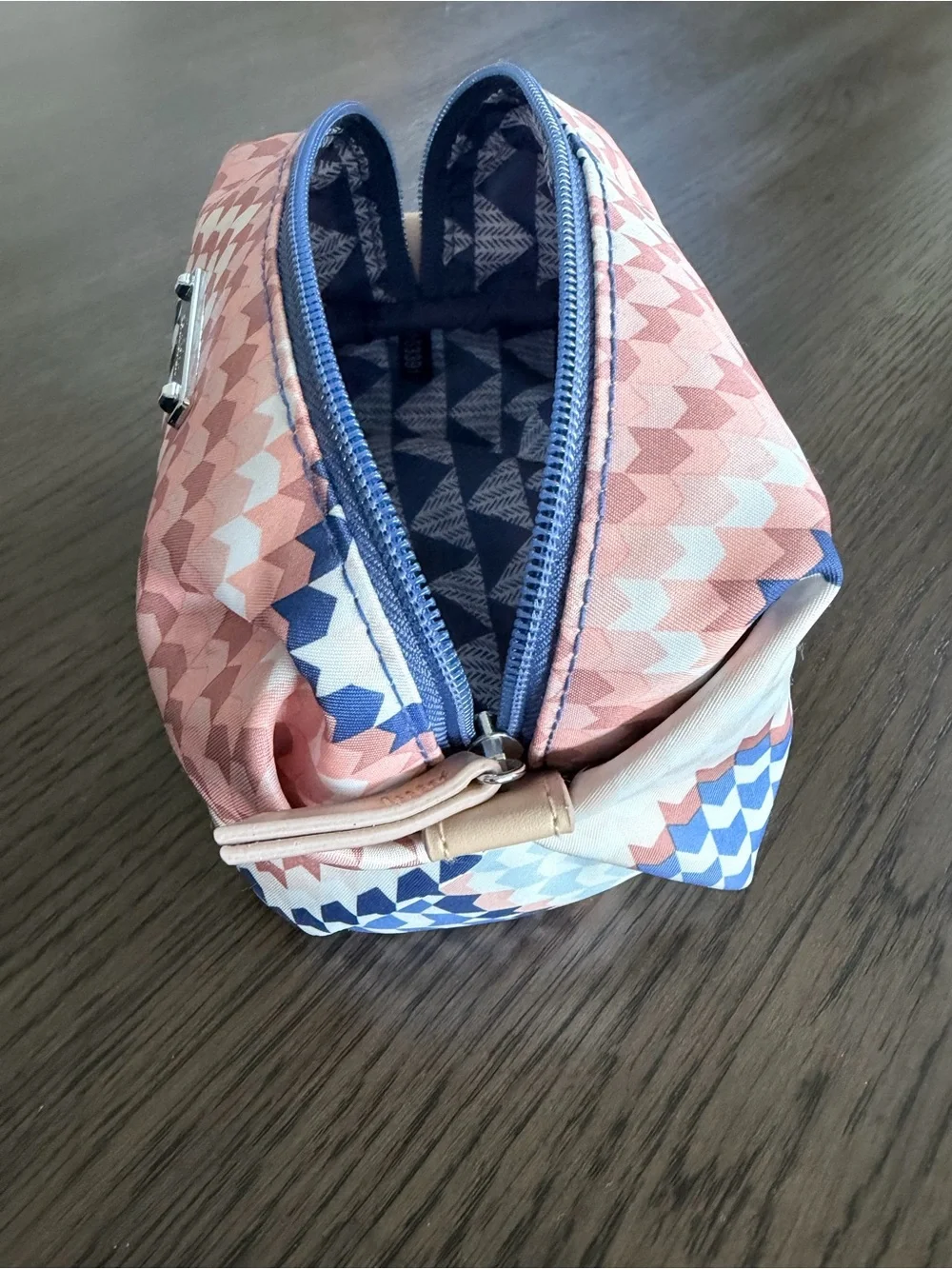 Stella and Dot Peach Navy Chevron Cosmetic Pouch